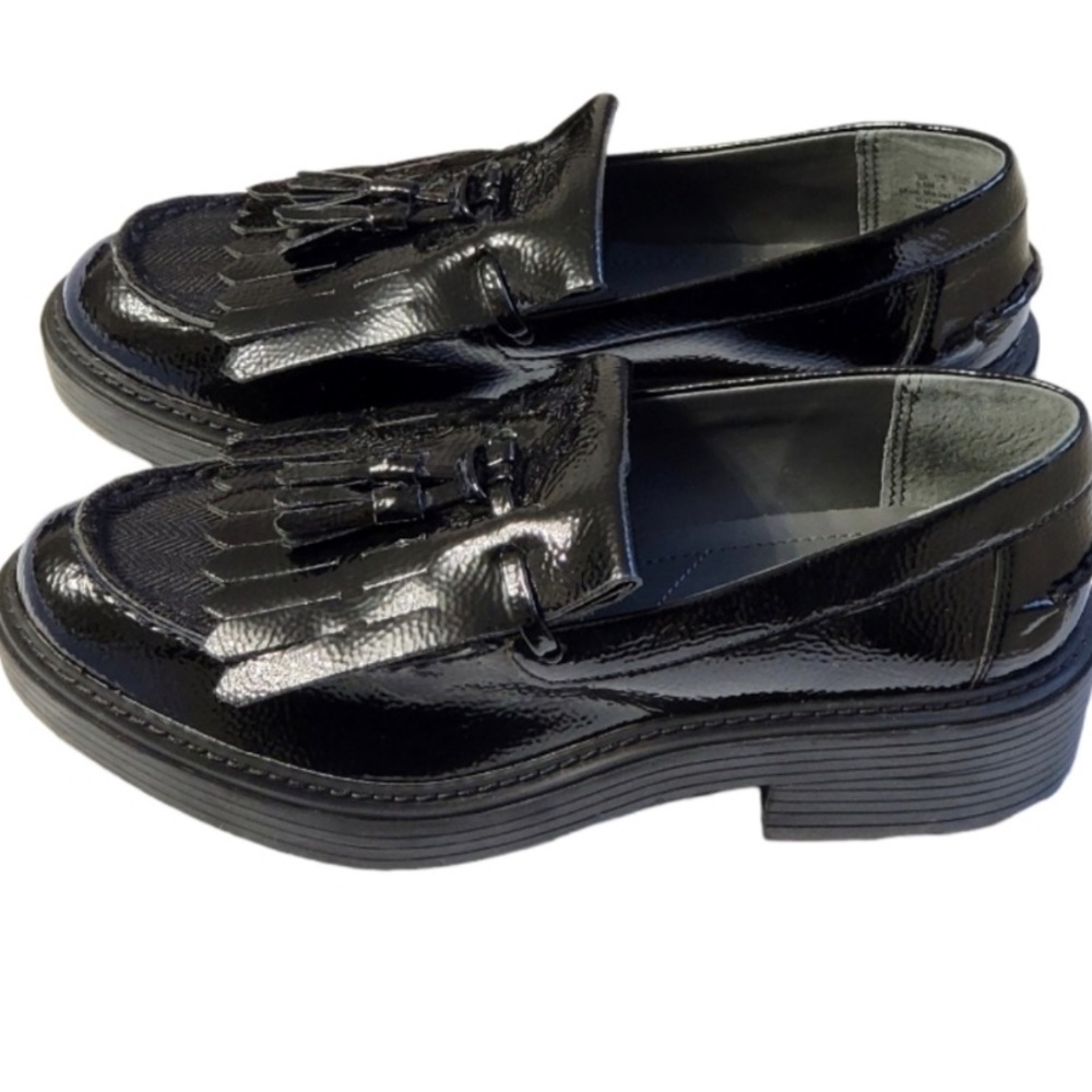 Franco Sarto Black Kili Patent Upper Women's Platform Loafer. Size 8.5M